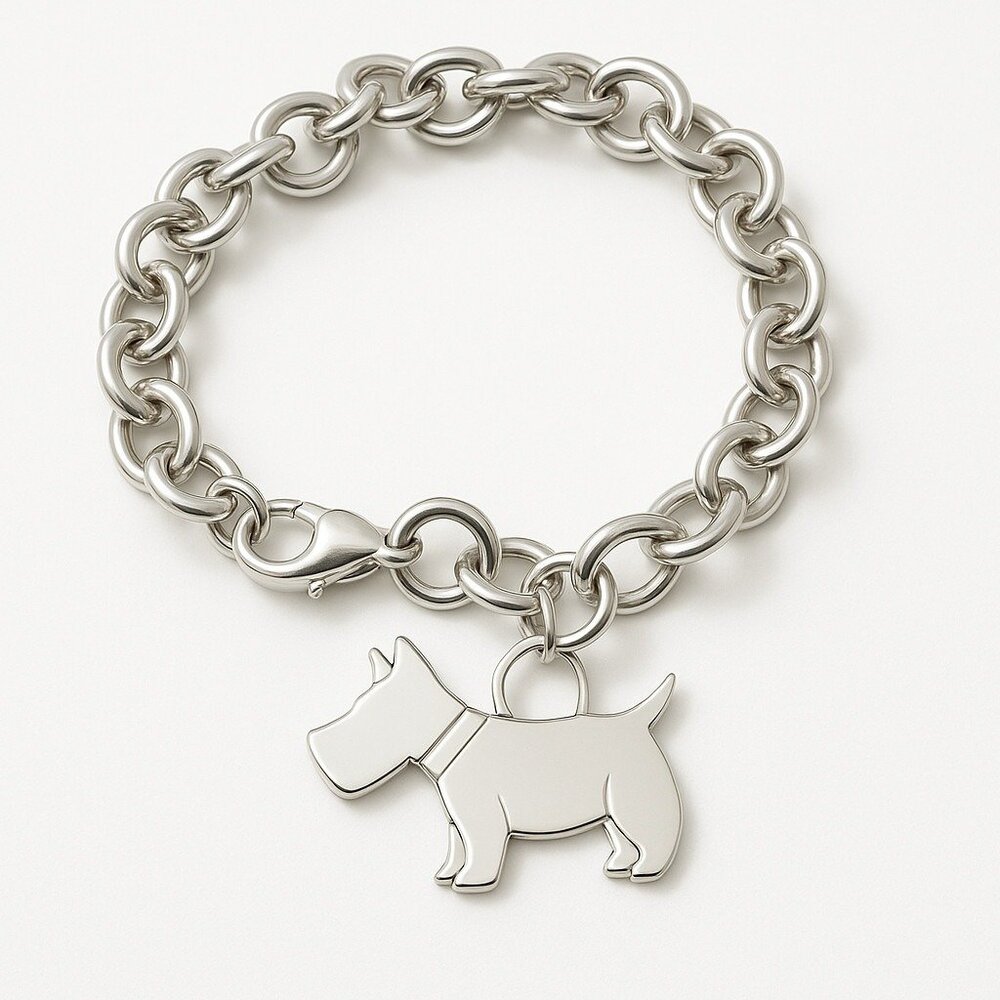8" Tiffany Scottie Dog Tag Pet Charm Bracelet in Sterling Silver
